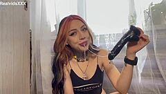 Toy blowjob practice with deep throating and lots of saliva