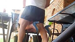 upskirt view of me fucking blonde milf outdoor with a giant dildo