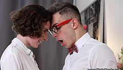 Two horny nerds fuck each other passionately in Darcy Dark scene.