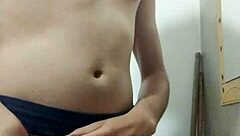 Skinny young amateur undresses for intense solo masturbation in the bathroom