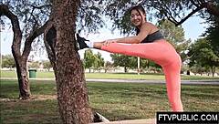 Asian Girl Hints At Outdoor Masturbation In Leggings On Public Street