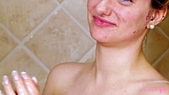gorgeous blonde took a shower after her photoshoot