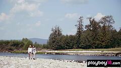 Oh My God, Petite Russian Blondie Kate Strips Her Lesbian Teen GF Outdoors!