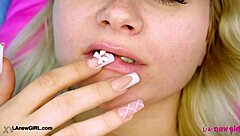 Flawless blonde beauty shows her sexy body in solo photoshoot on sofa