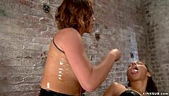 Young lesbian hotties get anal fucked with fisting and strapon action in group