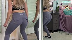 Watch This Sexy Milf Try On Tight Gym Leggings And Flash Curves!