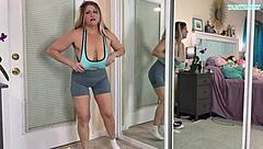 Watch This Sexy Milf Try On Tight Gym Leggings And Flash Curves!