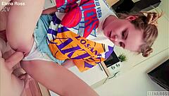 Intense workout turns wild when petite redhead Elena Ross takes huge cock and cumshot