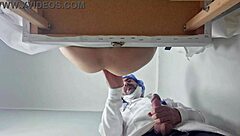 The groom takes his bride to the doctor who had to do a gynecological exam