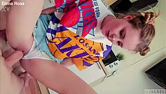 Intense workout turns wild when petite redhead Elena Ross takes huge cock and cumshot