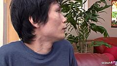 Japanese Petite 18+ Classmate, GIVE Big Dick Boy His FIRST TIME Blowjob with INTENSE Nipple Licking!