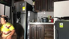 argentino pounding colombiana hard in kitchen with squirting cumshot 😈🍑💦