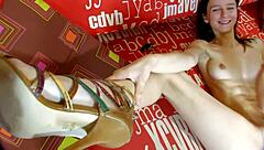 Photoshoot escalates into intense homemade session with skinny European amateur moaning to orgasm in quickie