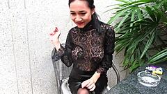 Young Goddess Smokes Topless In Leather Skirt And Heels For Outdoor Pov Fetish