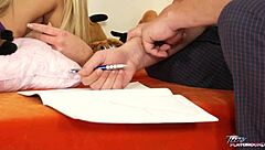 Horny Blonde Babysitter Tastes Cum After Deepthroat Fuck and Screams!