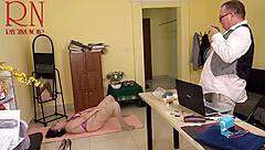 yoga session in office with curvy secretary