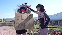 I Feel The Intense Punishment As Emmita Misbehaves And Fedora Takes Charge With Bondage And Strapon Domination Outdoors