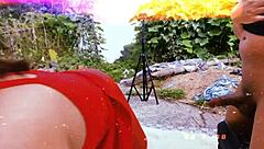 Exhibitionist Filipina babe licks and rides cock doggystyle in garden. Horny step brother joins outdoor flashing fetish fun?