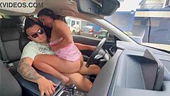 Sexy Colombian Latina Rides Rough in Car with Deepthroat Blowjob and Creampie Finish