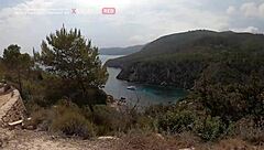 Sexy couple enjoys outdoor riding with cumshot facial on ibiza public beach