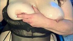 Curvy brunette Minxycme switches positions while moaning loudly with dildo thrusting for squirting orgasm on natural tits.