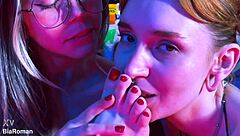 These horny sluts are dominating with foot tickling and toe sucking, making her moan in ecstasy!
