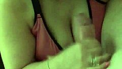 Little mama milks huge uncut cock covering her fat tits with hot cum