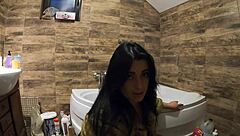 I feel so aroused peeing in the bathtub while wearing my fur coat and pantyhose for this milf preview