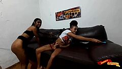 hey check this uncut lesbian anal play with big dildo and messy fun 😈🍑