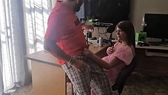 Brunette in dress plays with his cock showing natural tits in homemade amateur scene