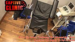 Naked teen in bondage at Florida hospital for gyno exam with doctor and bloopers behind scenes