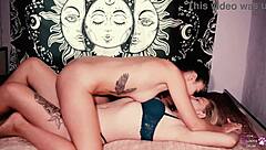 Bold amateur lesbian games with kissing and pussy licking in bedroom