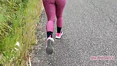 I feel so turned on watching this ebony beauty with a massive ass jogging alone in tight leggings through the forest