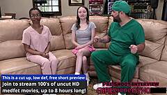 Petite patient Serena Morgan faces the perv doctor in a close-up hospital domination roleplay with handcuffs and humiliation.