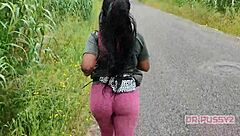 I feel so turned on watching this ebony beauty with a massive ass jogging alone in tight leggings through the forest
