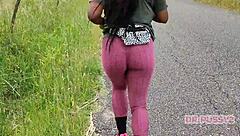 I feel so turned on watching this ebony beauty with a massive ass jogging alone in tight leggings through the forest
