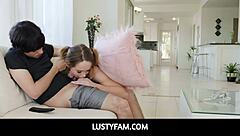 Stepbro licks and fucks naughty teen stepsis in hot pov action with blowjob and handjob.