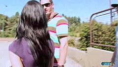 hey, can you believe this brunette strips down for cunnilingus before getting pounded hard doggystyle until she cums?