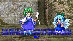 Sanae, let's make this funny Touhou parody wild. Cirno, bend over for intense fucking action now.