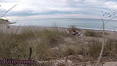 Amateur French teacher gets caught giving blowjob on nude beach to stranger, ending with public cumshot