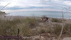 Amateur French teacher gets caught giving blowjob on nude beach to stranger, ending with public cumshot