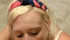 Petite Amateur Cheri Bangz Gives Group Blowjob to Older Guys with Cum Swallowing Finish