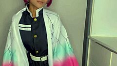 Sexy Petite Amari Gold In Shinobu Demon Slayer Cosplay Performs Solo Anal Gaping With Ebony Monster Dildo And Cum Toy Play