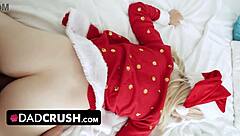 Naughty girl deep-throats massive cock for Christmas presents and toys 😈🎁