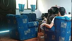 hidden cam catches amateur mexican girl in living room creampie doggystyle with boyfriend