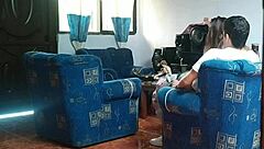 hidden cam catches amateur mexican girl in living room creampie doggystyle with boyfriend