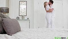 i give sexy natural busty petite blonde amazing nuru massage to client seth gamble melody marks