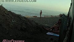 he flashes his cock at the beach in front of his not daughter and she helps him cum in public while everyone watches - real risky encounter