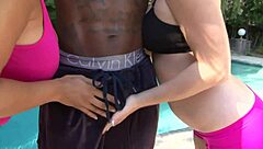 Hey, after that workout, these curvy babes got into a passionate threesome with wet pussy orgasms and monster cock action 😏