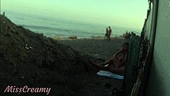 he flashes his cock at the beach in front of his not daughter and she helps him cum in public while everyone watches - real risky encounter